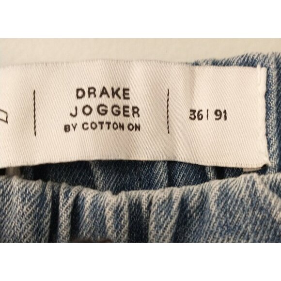 COTTON ON Unisex Drake Jogger Denim Blue Pants Jeans Drawstring - 36 x 28 - Picture 5 of 9